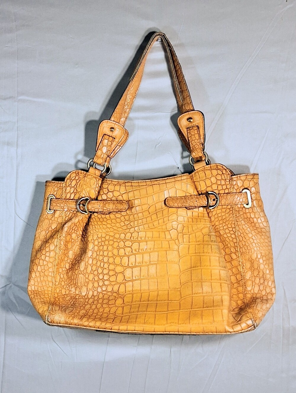 Jessica Simpson 14" X 10" Croc-Embossed Faux Leather Mustard Yellow Shoulder Bag